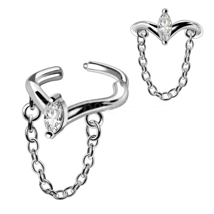 316L Stainless Steel Jeweled Tiara with Chain Clicker Cartilage
