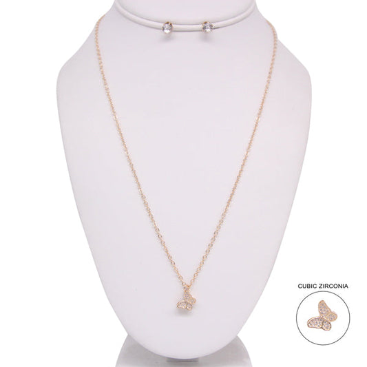 CUBIC ZIRCONIA STONE BUTTERFLY NECKLACE SET