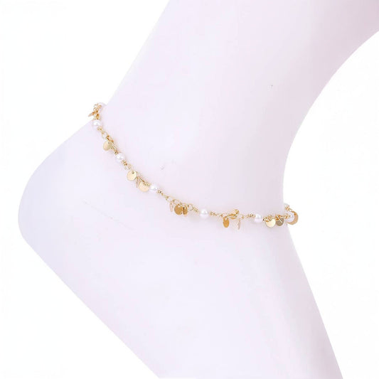 CIRCULAR PENDANT & PEARL TASSEL ANKLET