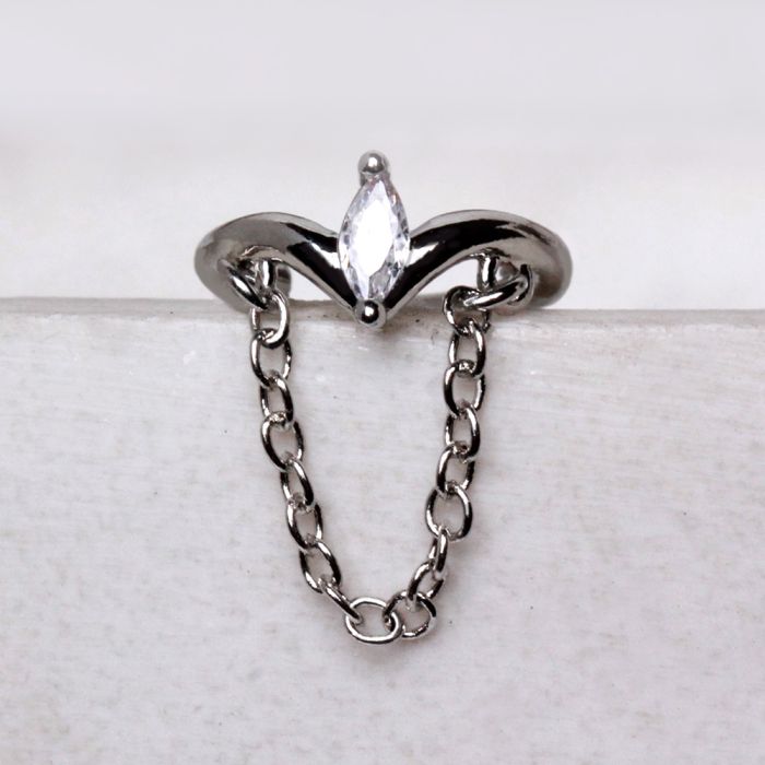 316L Stainless Steel Jeweled Tiara with Chain Clicker Cartilage
