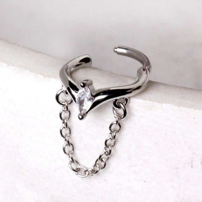 316L Stainless Steel Jeweled Tiara with Chain Clicker Cartilage
